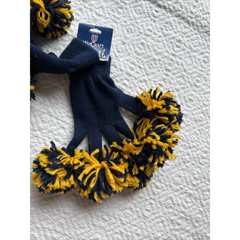 NWT Spirit Fingerz Pom-Pom Gloves . Blue & Maize
